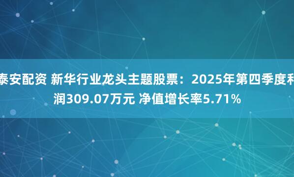 泰安配资 新华行业龙头主题股票：2025年第四季度利润309.07万元 净值增长率5.71%
